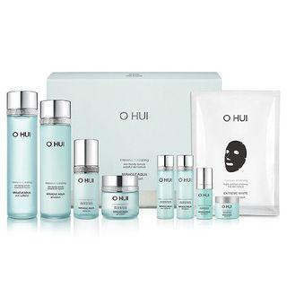 O Hui - Miracle Aqua Set: Skin 150ml + 20ml + Emulsion 130ml + 20ml + Essence 20ml + Gel Cream 30ml + 5ml + Eye Serum 5ml + Extreme White 3d Black Mask 1pc 9pcs