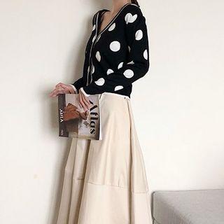 V-neck Polka Dot Cardigan / Midi A-line Skirt