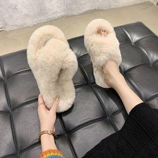 Fluffy Cross-strap Slippers