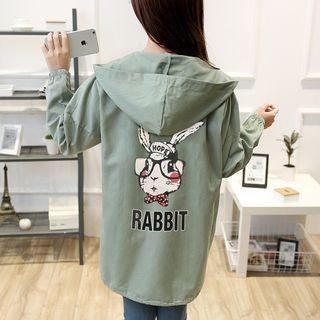 Rabbit Print Hooded Long Jacket