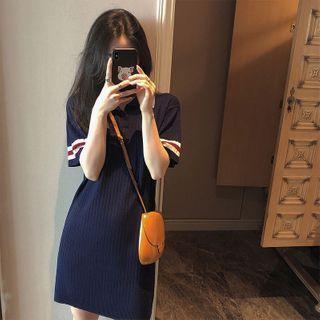 Short-sleeve Color Panel Mini A-line Dress
