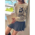 Flower Print Fuzzy Sweater