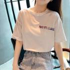 Printed Short Sleeve T-shirt / Ripped Shorts