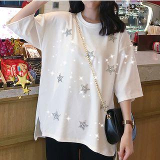 Star Glitter Elbow-sleeve T-shirt