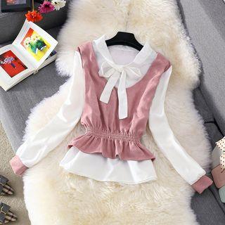 Mock Two-piece Tie-front Blouse