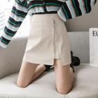 High-waist Asymmetric Plain Faux Leather Skirt