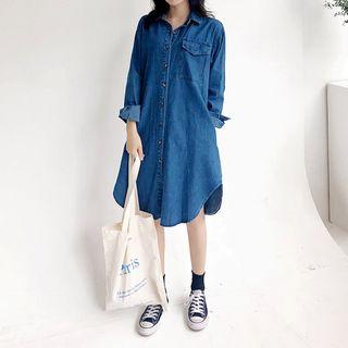 Washed Denim Shirtdress Dark Blue - One Size