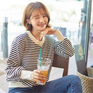 Wide-cuff Striped Cardigan