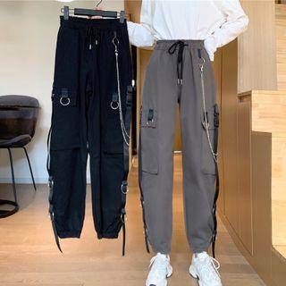 Hoop-accent Buckled Side Pocket Cargo Pants