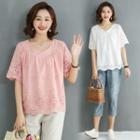 Plain V-neck Semi Sleeve T Shirt