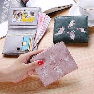 Flamingo Embroidered Faux Leather Wallet
