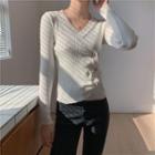 Asymmetrical Button-up Ribbed Knit Top