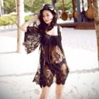 Elbow-sleeve Cold Shoulder Lace Cover-up Mini Dress