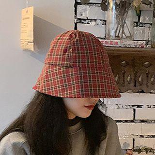 Plaid Bucket Hat Plaid - Red - M