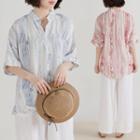Striped Stand-collar Semi- Sleeve Shirt