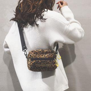 Leopard Print Canvas Crossbody Bag