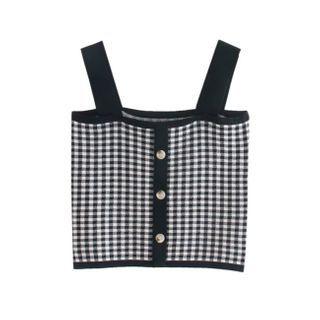 Gingham Cropped Knit Camisole As Shown In Figure - One Size