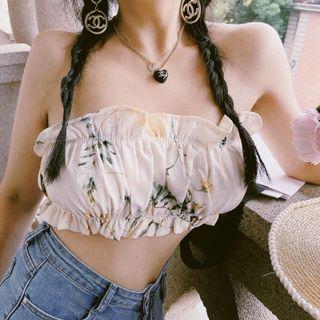Floral Print Frill Trim Tube Top