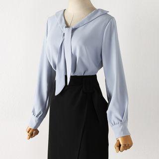Long Sleeve Tie Neck Chiffon Shirt