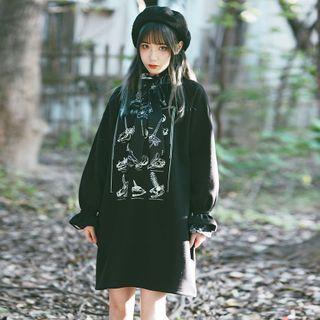 Puff-sleeve Monster Print A-line Dress