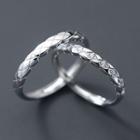 Set Of 2 : Embossed Sterling Silver Ring + Rhinestone Sterling Silver Ring 1 Pair - Silver - One Size