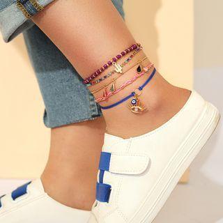 Set Of 5: Anklet Set Of 5 - 8947 - Pink & Dark Purple & Multicolour - One Size