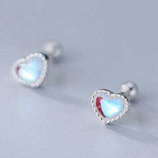 Heart Glass Sterling Silver Earring 1 Pair - S925 Silver - Earrings - Silver - One Size