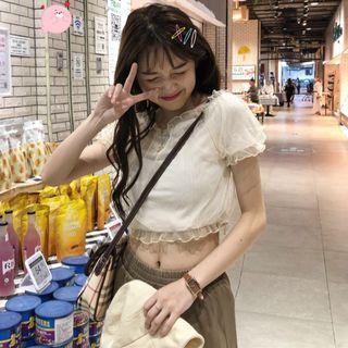 Short-sleeve Chiffon Cropped Top / Wide Leg Pants