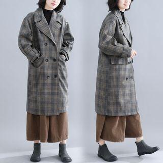 Plaid Woolen Medium Maxi Jacket As Shown In Figure - L