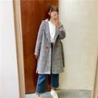 Plaid Double-breasted Coat With Sash
