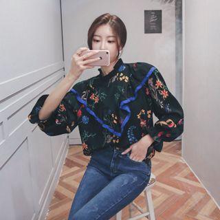Floral Print Frill-trim Top