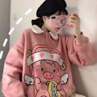 Pig Print Polo Neck Pullover