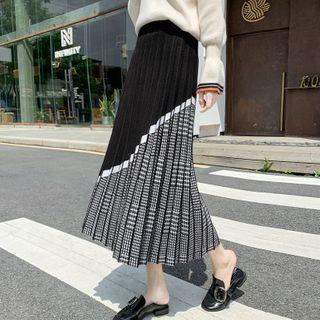 Plaid Panel Midi Knit Skirt