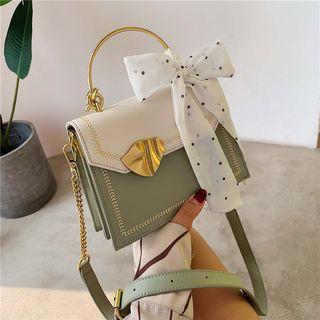 Embroidered Trim Ribbon Shoulder Bag