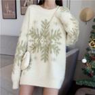 Snowflake Print Sweater Almond - One Size