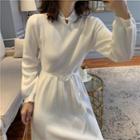 Frog-button Knit A-line Dress With Sash
