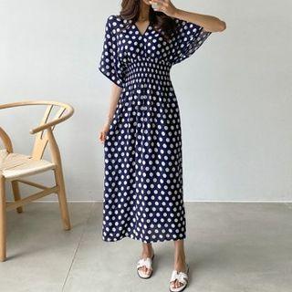 Smocked-waist Polka-dot Maxi Dress