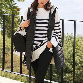 Tall Size Hooded Padded Long Zip Vest