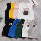 Set: Sleeveless Cat Printed T-shirt + Shorts