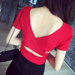 Short-sleeve Open-back Cutout Knit Top