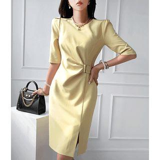 Buckle-waist Sheath Dress