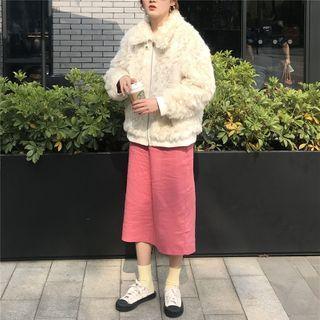 Fluffy Zip-up Jacket Off-white - One Size