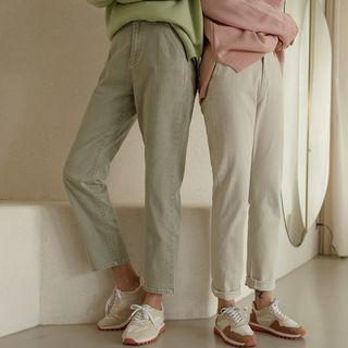 Band-waist Washed Baggy Pants