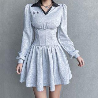 Collared Lettering Sweatshirt Dress