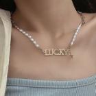 Lettering Pendant Faux Pearl Choker 3906 - 1 Pc - Gold - One Size