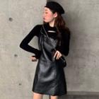 Faux Leather Strappy Dress / Long-sleeve Top