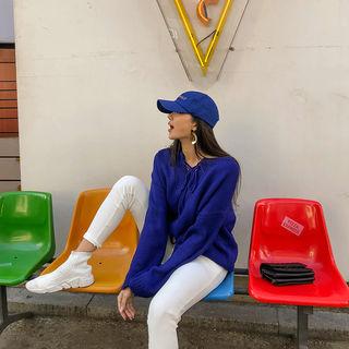 Lace-up Lose-fit Knit Pullover