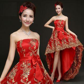 Embroidered Strapless High-low Wedding Dress