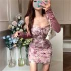 Spaghetti Strap Floral Print Bodycon Dress / Shawl