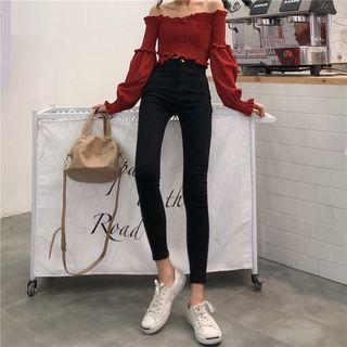 Plain High-waist Slim-fit Pants